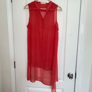 “Lush” Sheer button down blouse / bikini cover up -coral